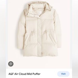 A&F Air cloud Mid Puffer Coat Beige Zip Snap Hooded